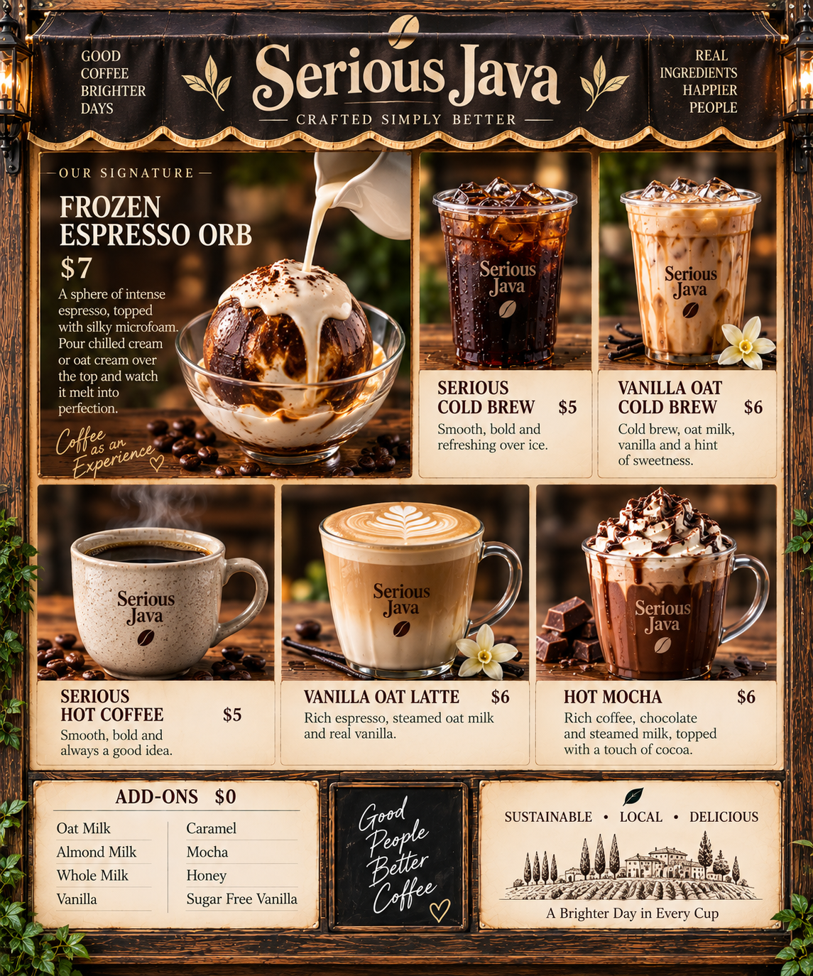 Serious Java full-color menu
